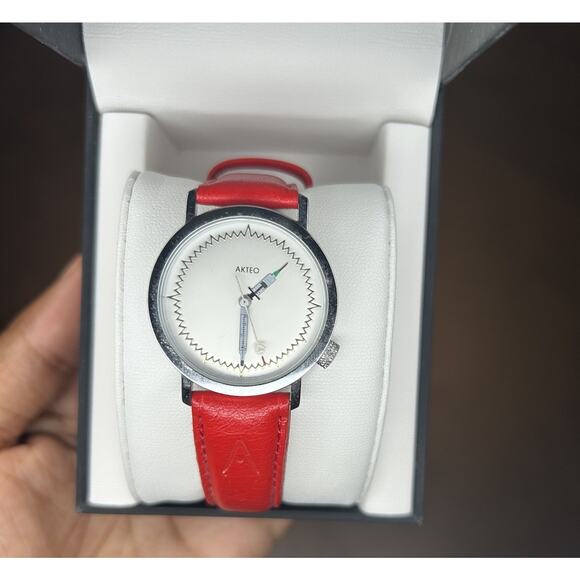 Akteo Doctor Or Nurse Watch with A Red Leather Strap Good Condition main image 2